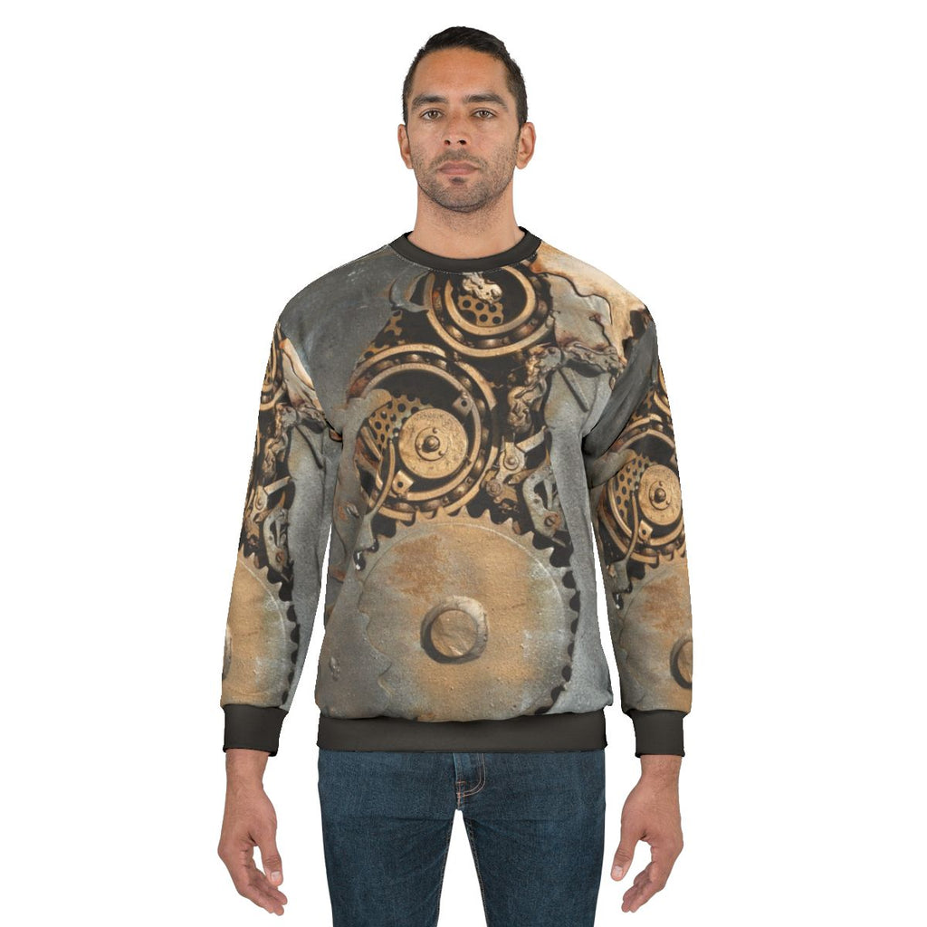 Steampunk Gears Sweatshirt featuring rusty metal cogs and sprockets
