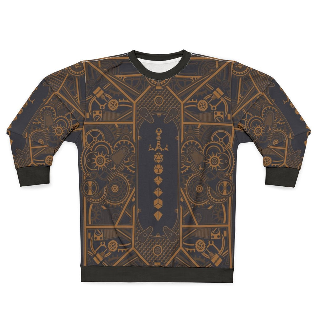 Steampunk polyhedral dice sweatshirt featuring dice and sword design