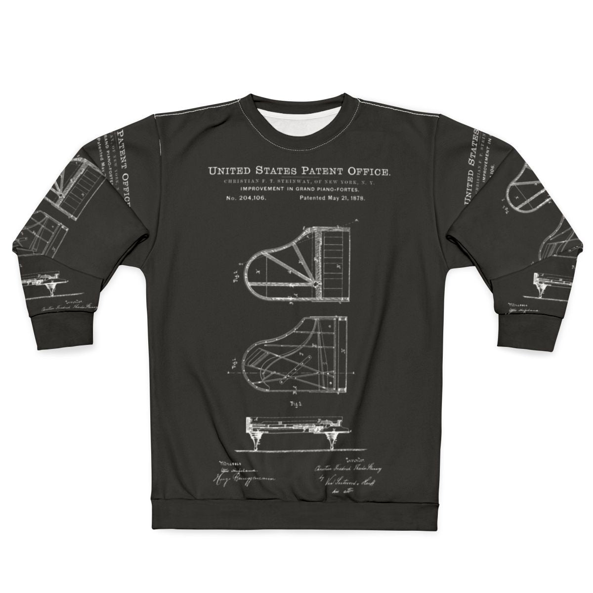 Steinway Piano Patent White Sweatshirt