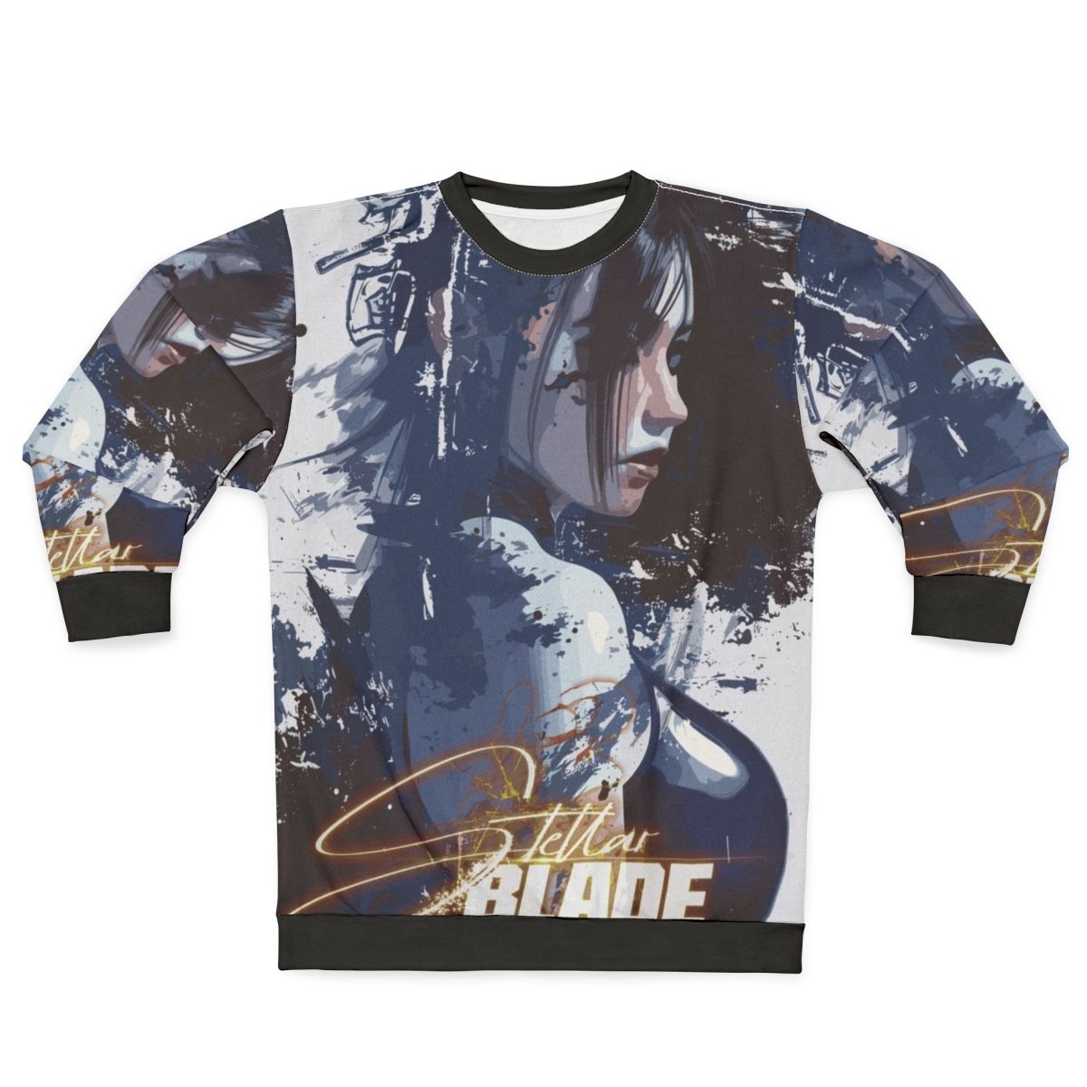 Stellar Blade character fanart on a grey sweatshirt