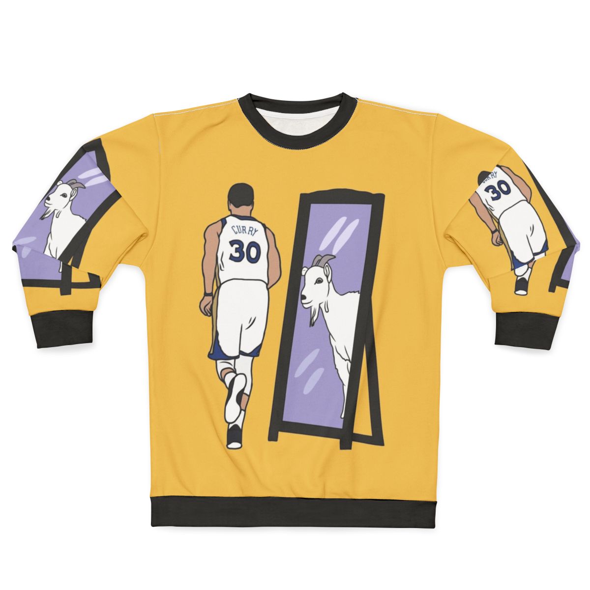 Steph Curry "GOAT" Sweatshirt featuring three-point shooting and Golden State Warriors graphics