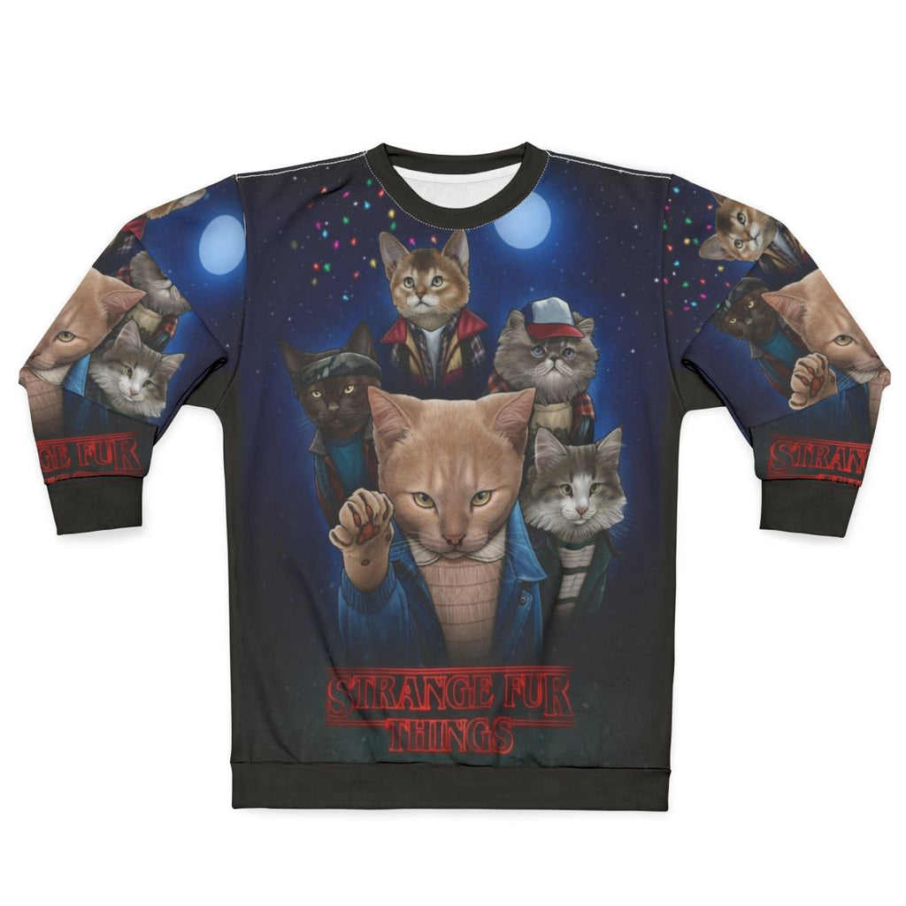 Upside down kitten design on a cozy sweatshirt