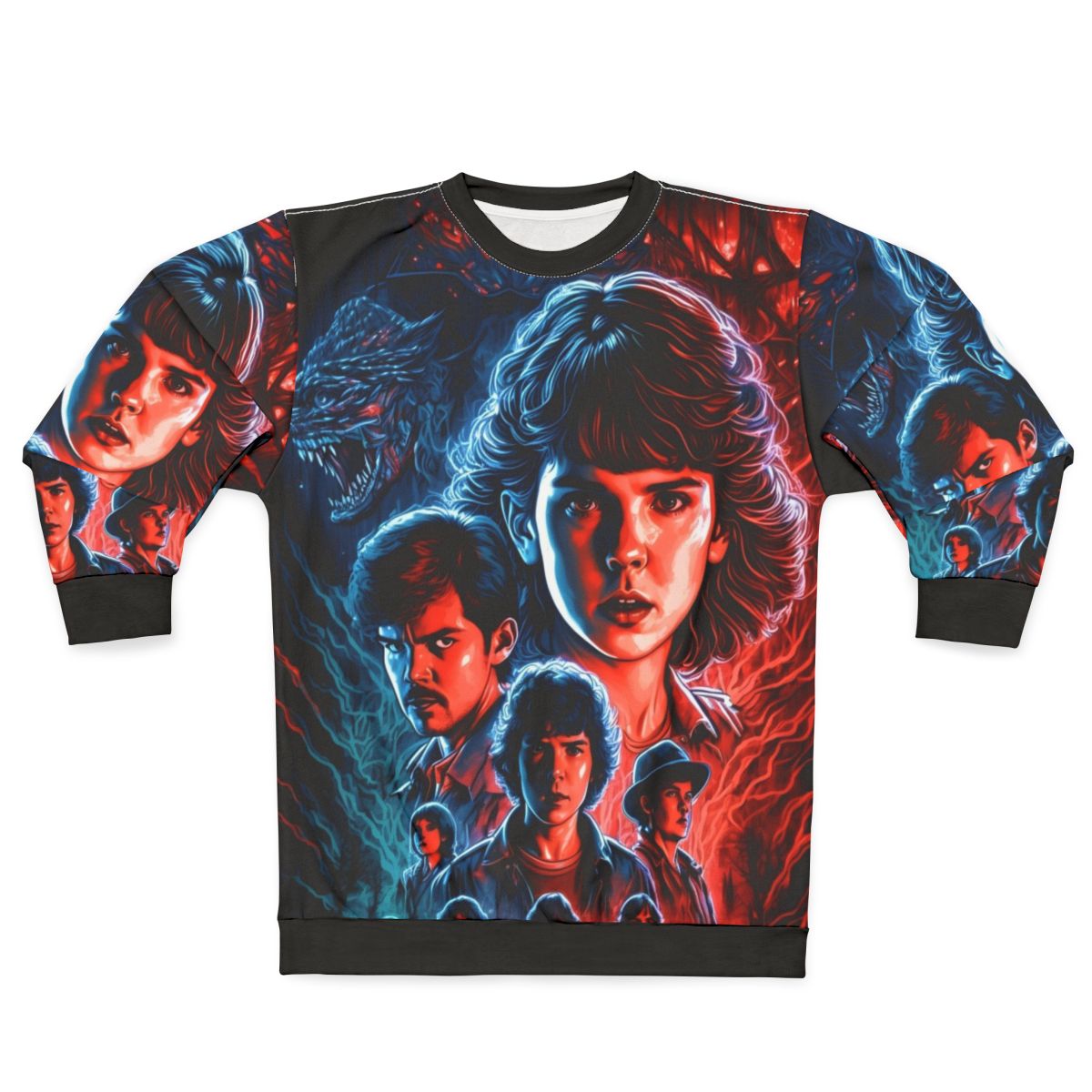 Anime-inspired Stranger Things sweatshirt with colorful Japanese-style design