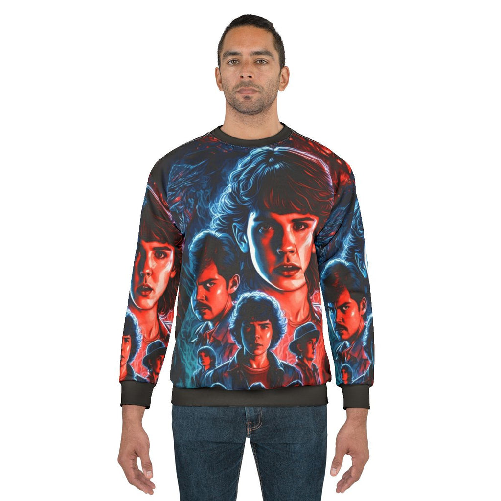 Anime-inspired Stranger Things sweatshirt with colorful Japanese-style design