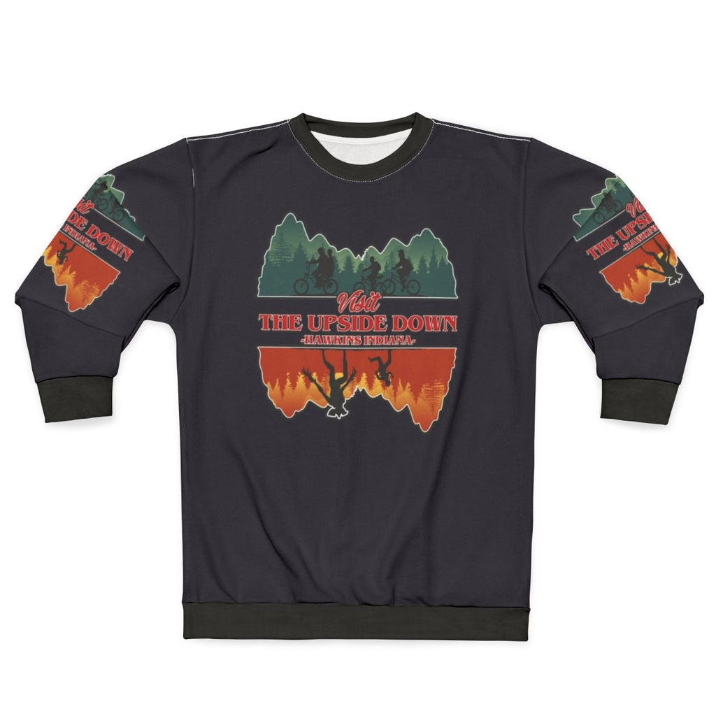 Upside down stranger things retro style sweatshirt with demogorgon design