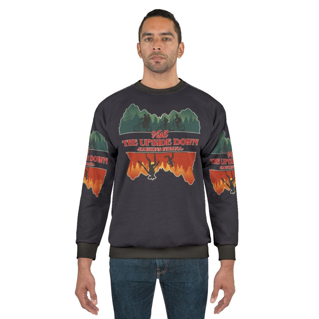 Upside down stranger things retro style sweatshirt with demogorgon design