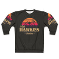 Vintage-style Stranger Things sweatshirt with Hawkins, Indiana graphic