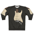Fender Stratocaster digital art graphic on a gray sweatshirt