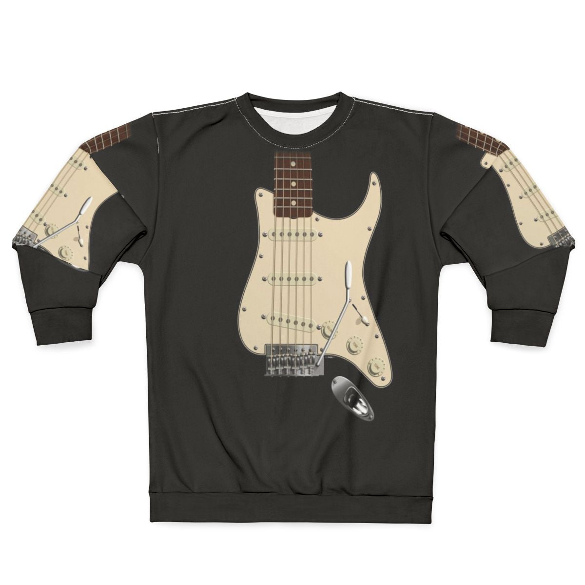 Fender Stratocaster digital art graphic on a gray sweatshirt