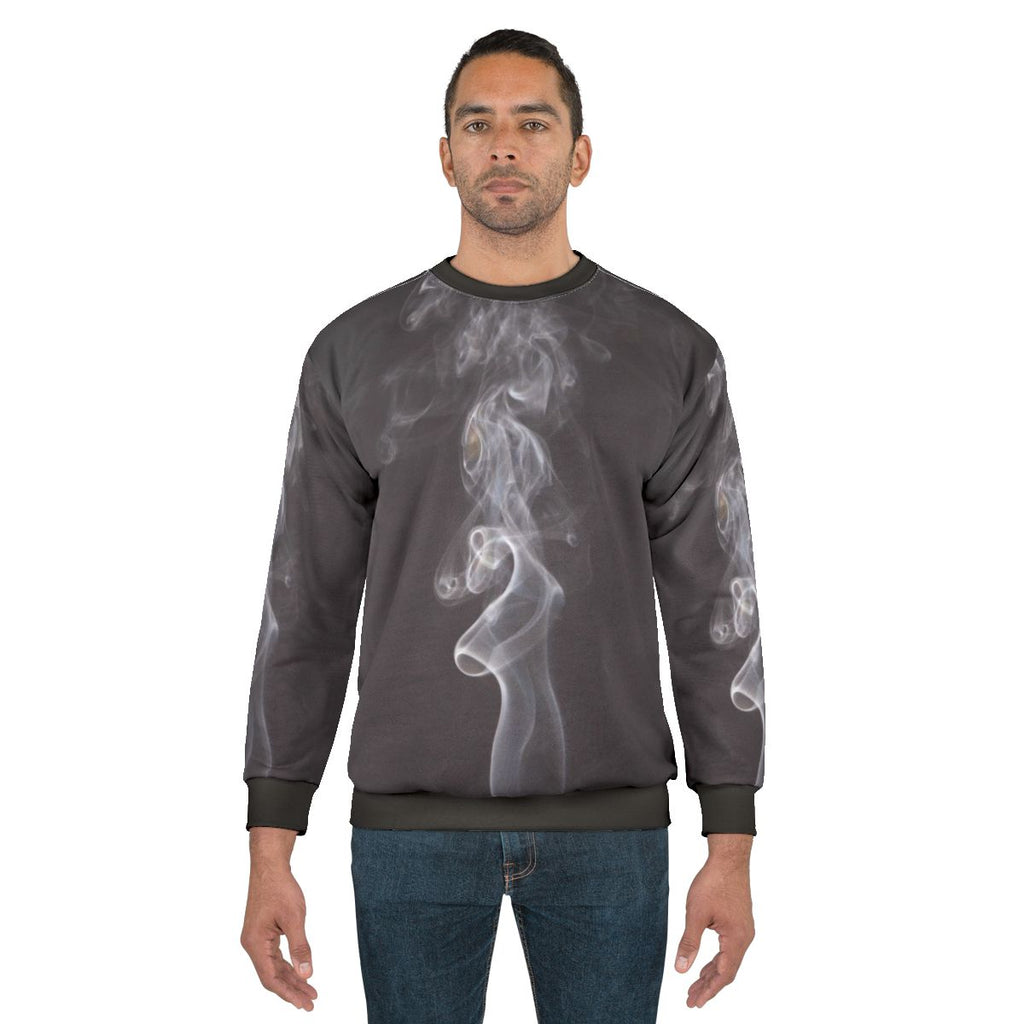 Abstract smoke pattern on white and black sweatshirt
