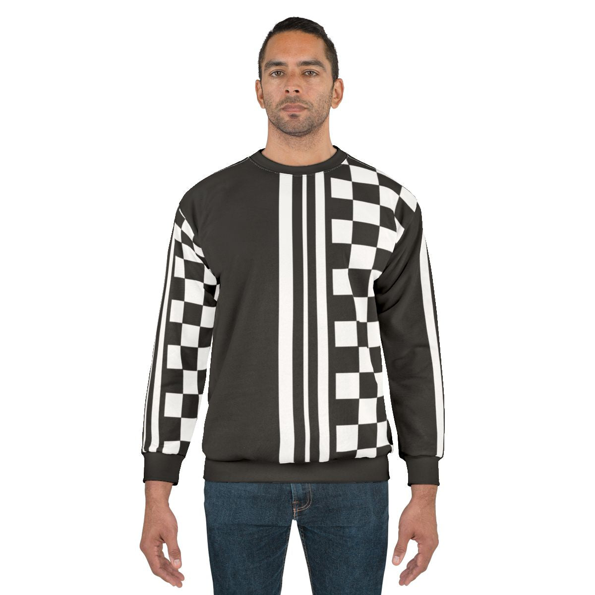 Black and white ska inspired sweatshirt with retro two-tone design