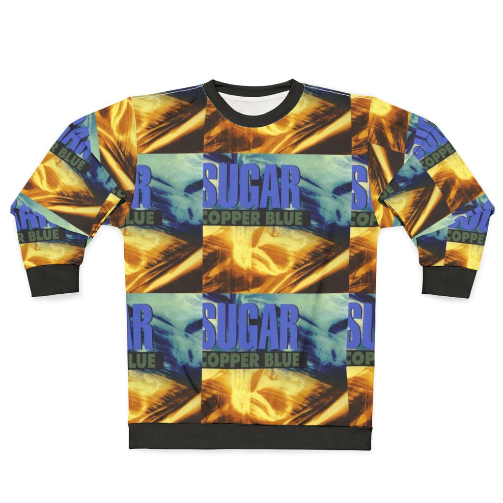 Blue copper sweatshirt with indie music inspired design