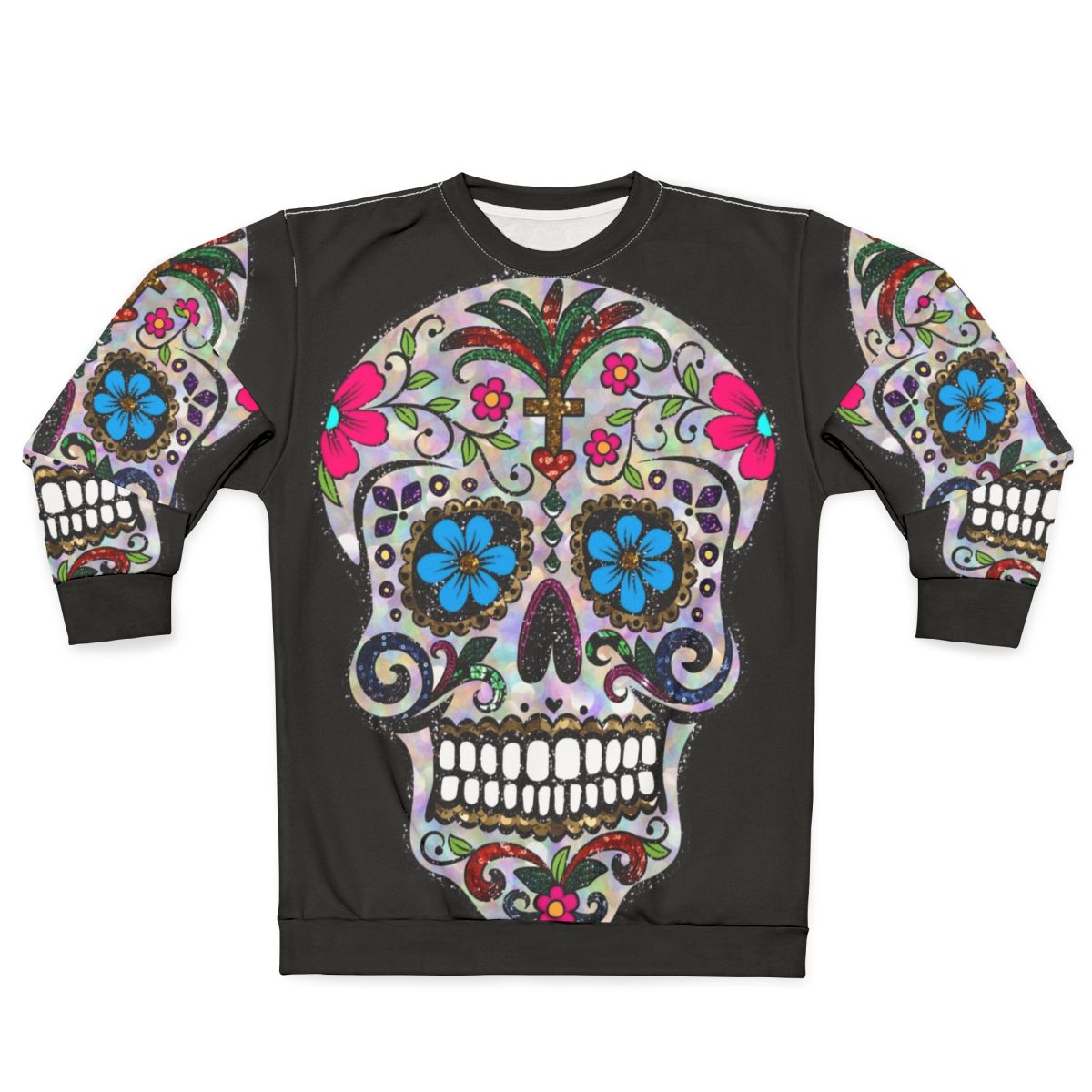 Sugar skull sequin sweatshirt for Day of the Dead and Gothic Halloween
