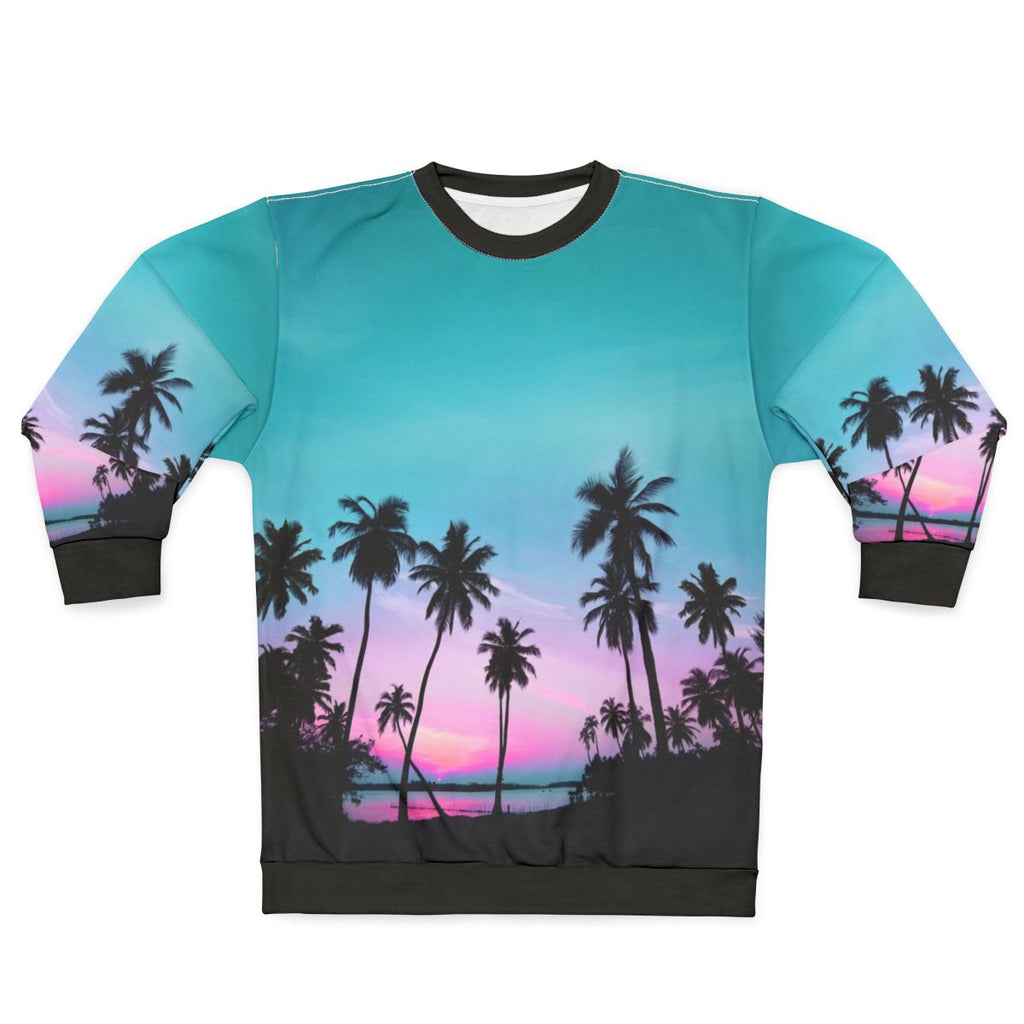Summer Paradise Sweatshirt with Vibrant Palm Tree Silhouette Design