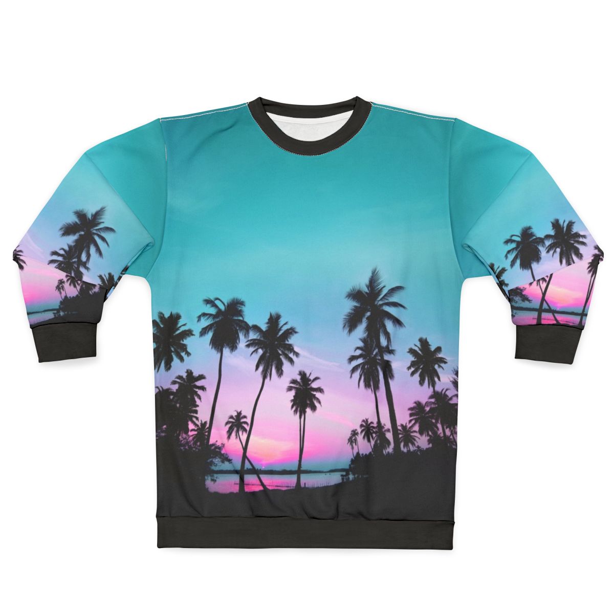 Summer Paradise Sweatshirt with Vibrant Palm Tree Silhouette Design