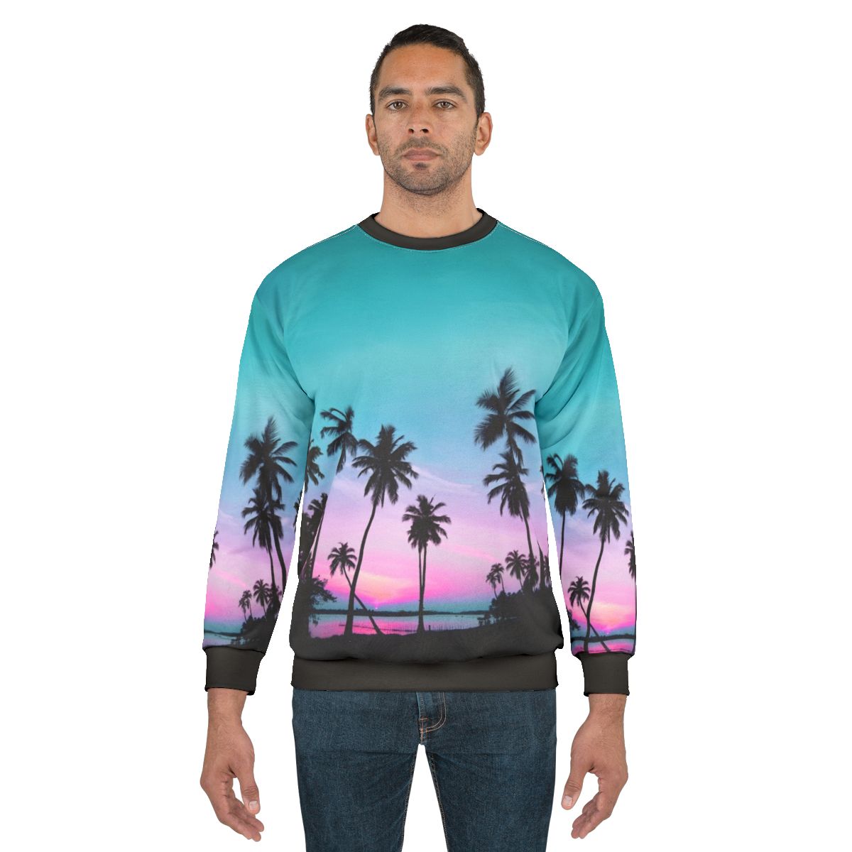 Summer Paradise Sweatshirt with Vibrant Palm Tree Silhouette Design
