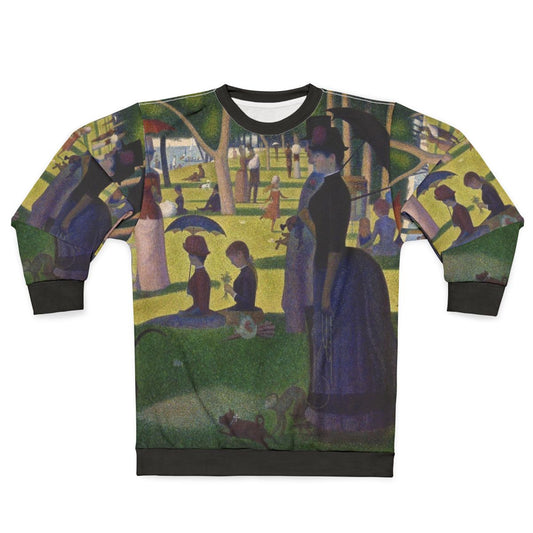 Sweatshirt featuring pointillist art inspired by Georges Seurat's Sunday Afternoon on La Grande Jatte