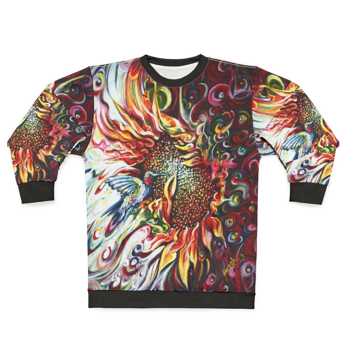 Colorful sunflowers and hummingbird nature sweatshirt