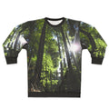 Sunlit fir trees sweatshirt for outdoor activities