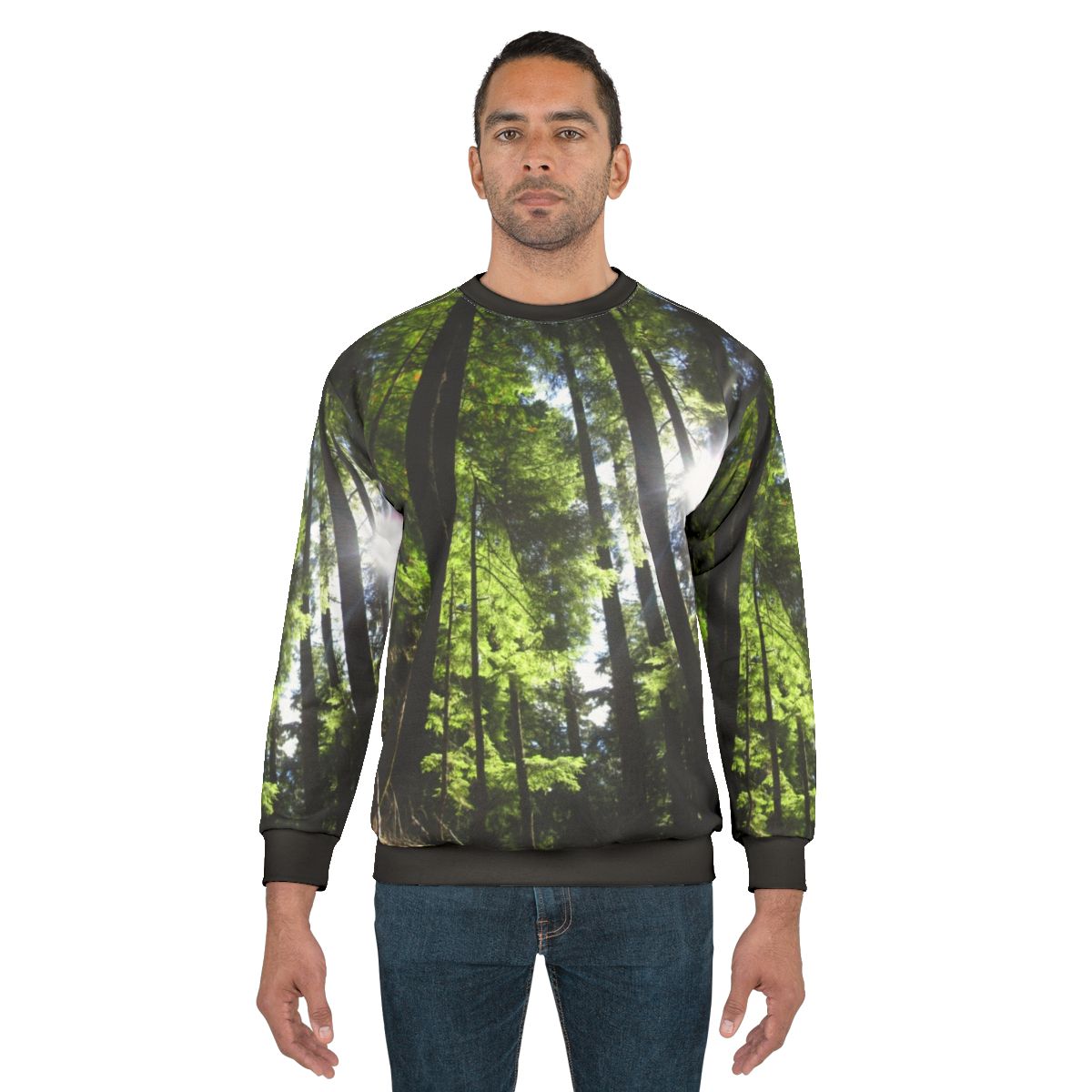 Sunlit fir trees sweatshirt for outdoor activities