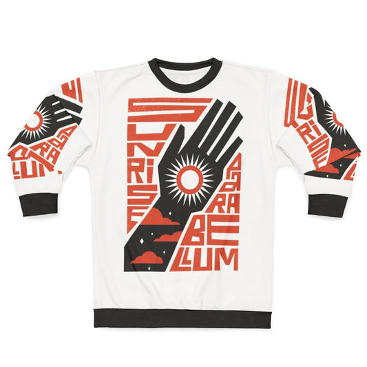 Sunrise Parabellum Sweatshirt featuring a portrait of Kim Kitsuragi from the game Disco Elysium