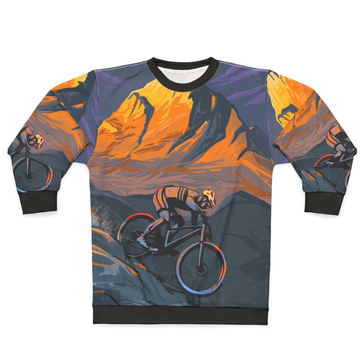 Sunset Peak Mountain Biker Sweatshirt with Cycling Art Design