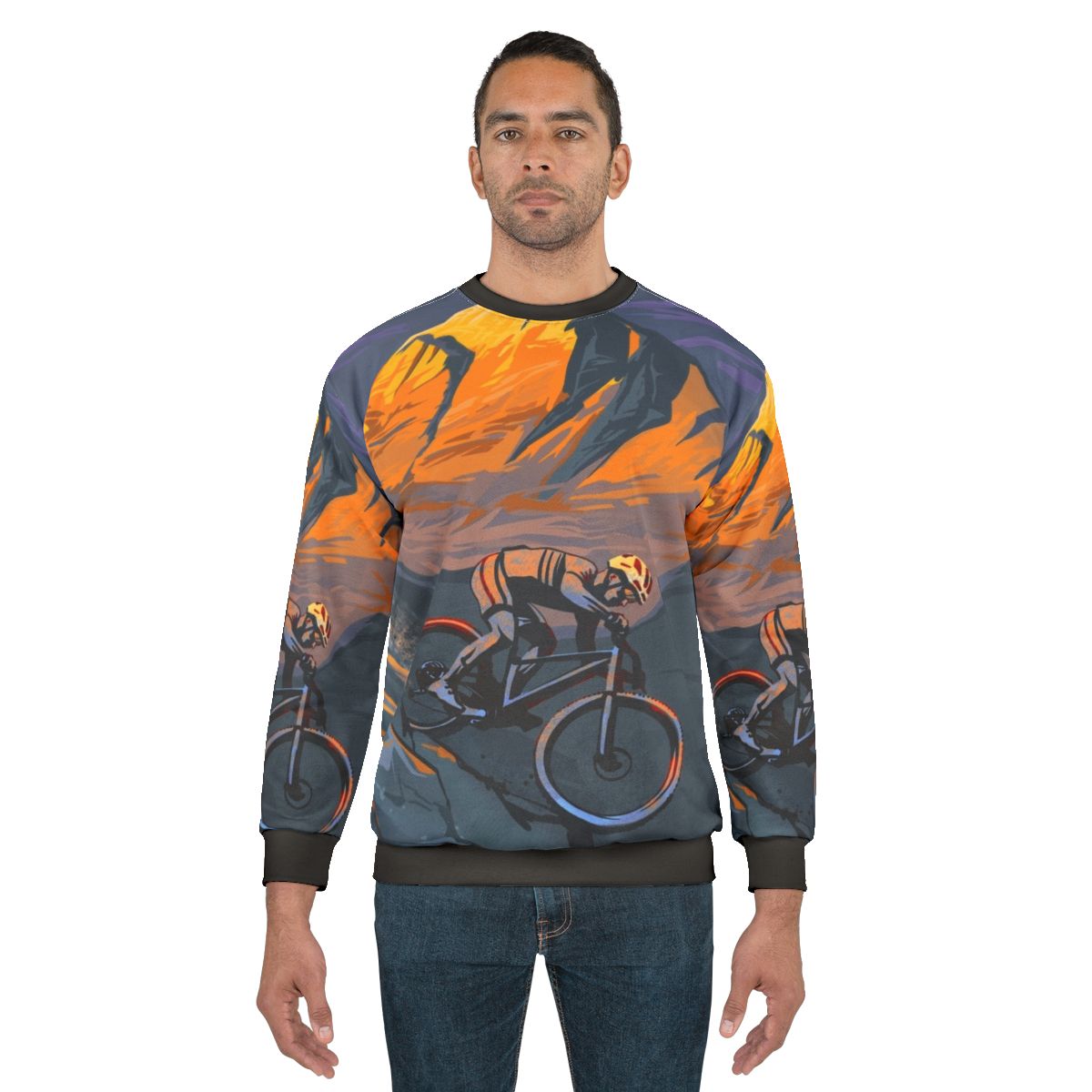 Sunset Peak Mountain Biker Sweatshirt with Cycling Art Design