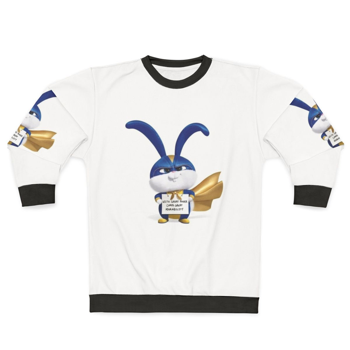Cozy super snowball sweatshirt with cute bunny and superhero design