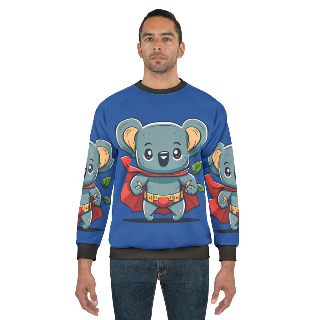 Adorable superhero koala illustration on a sweatshirt