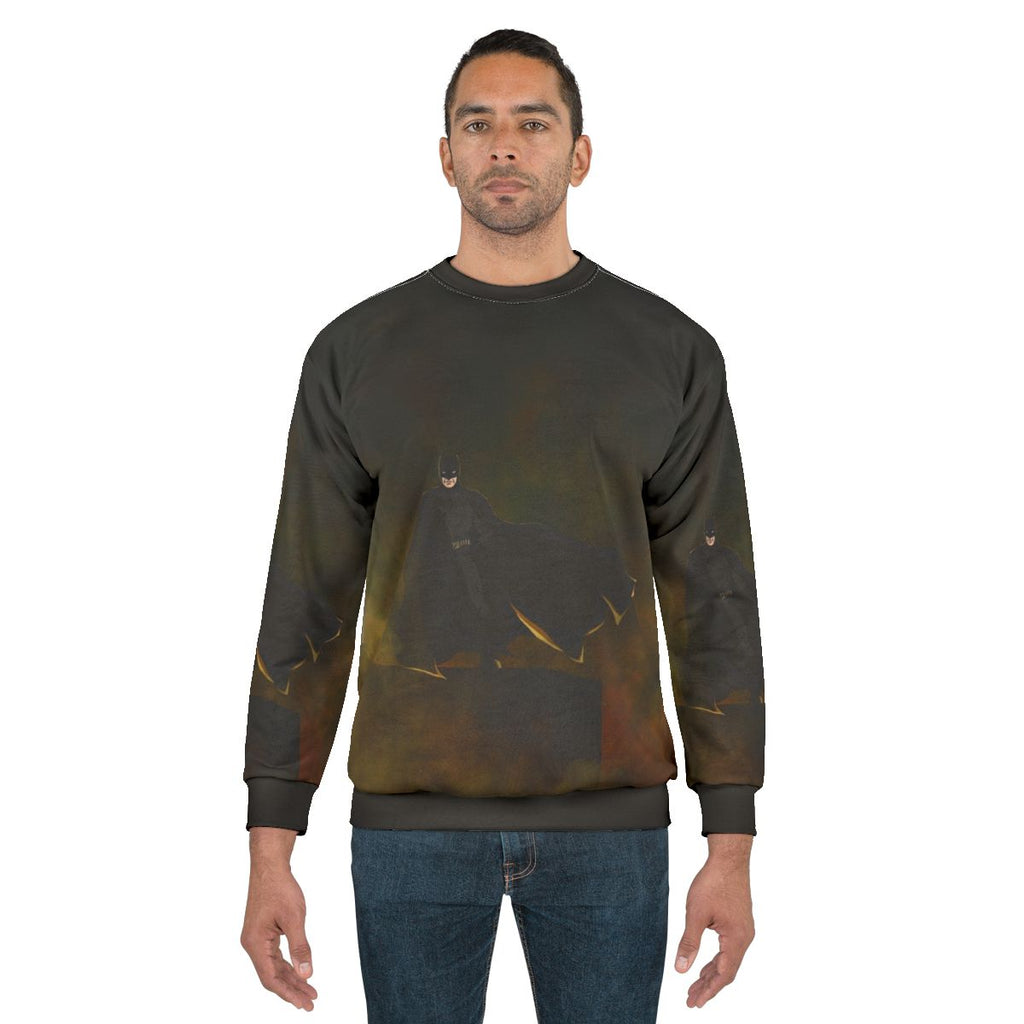 Superhero comic book sweatshirt with animal print design