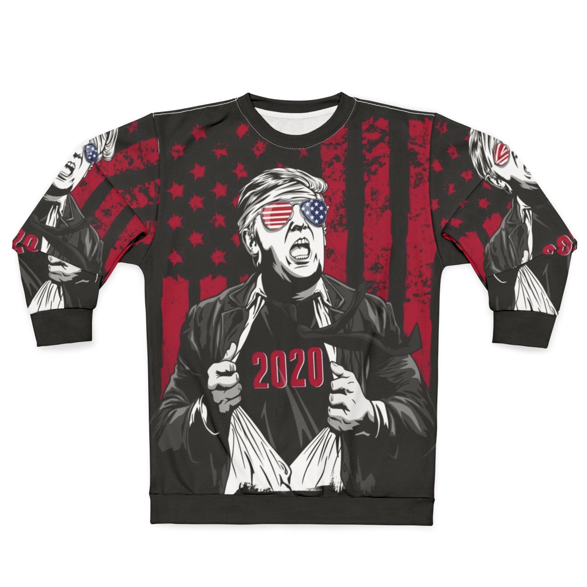 Superhero Trump 2020 Sweatshirt with bald eagle and American flag design
