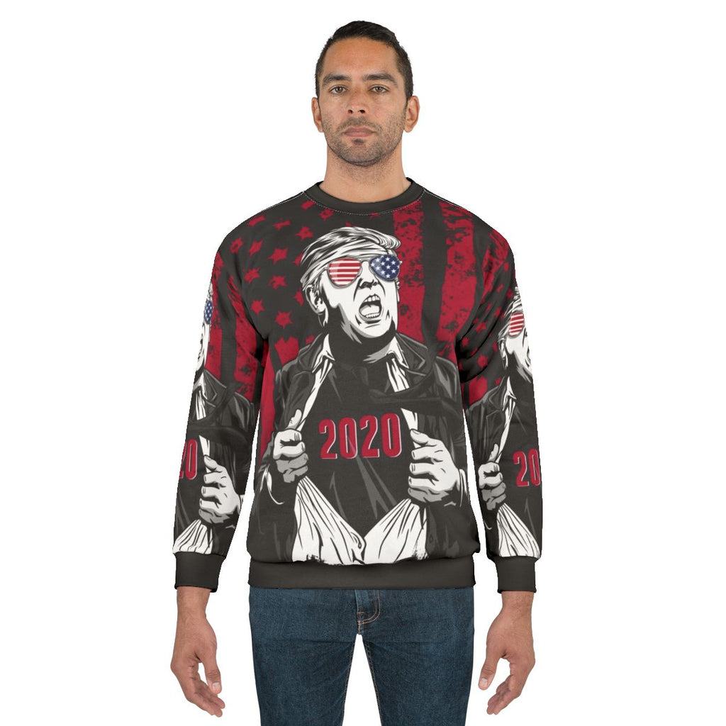 Superhero Trump 2020 Sweatshirt with bald eagle and American flag design