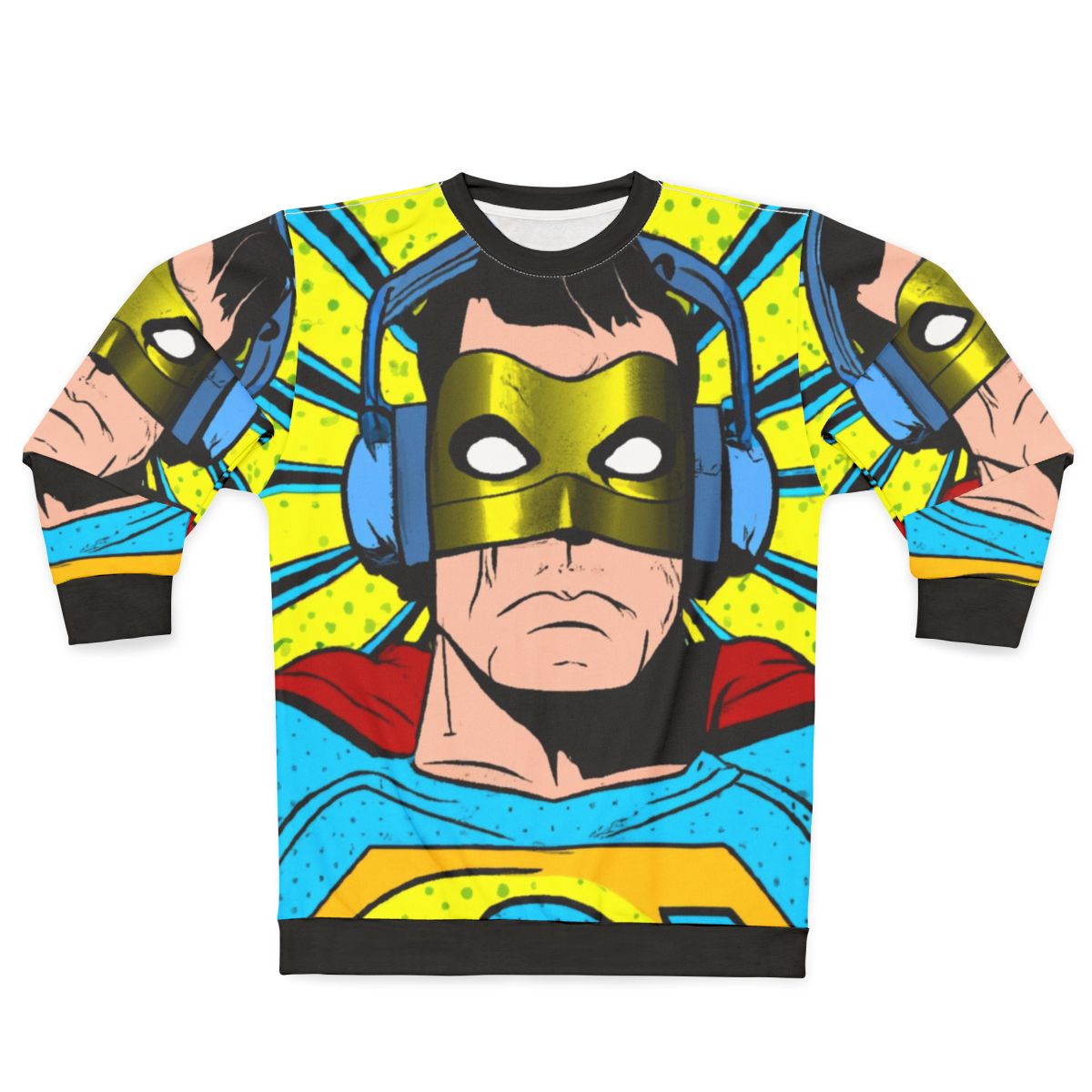 Superhero wearing headphones graphic tee sweatshirt