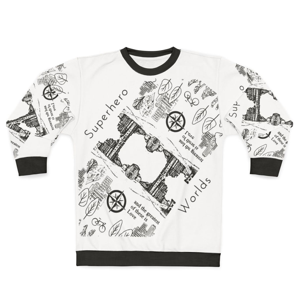 Superhero Worlds Dimensional Sweatshirt featuring a cinematic superhero graphic
