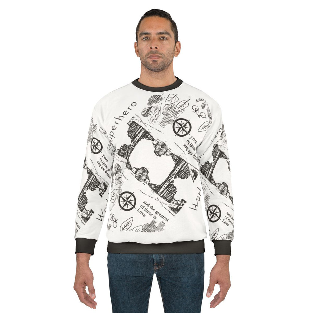 Superhero Worlds Dimensional Sweatshirt featuring a cinematic superhero graphic