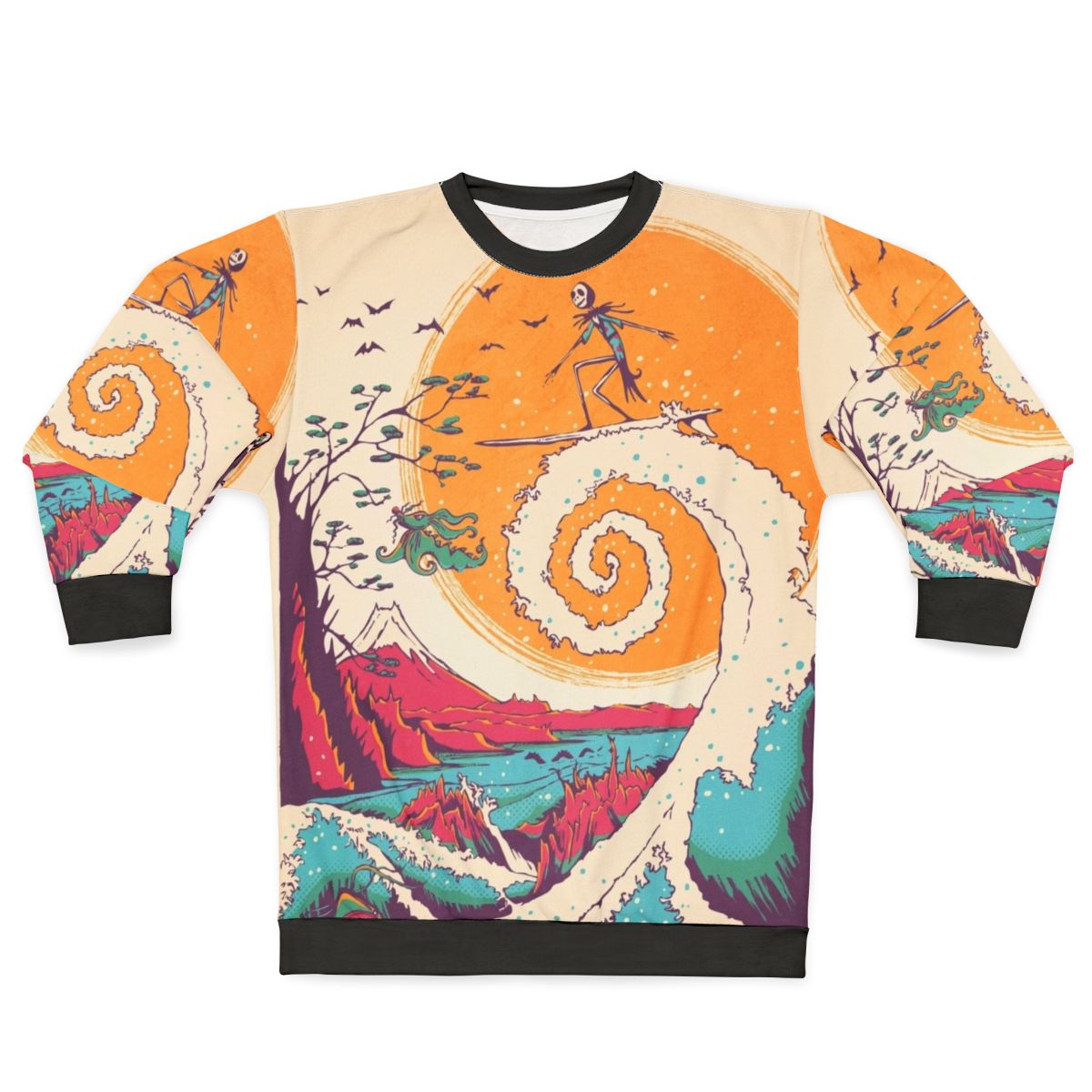 Surf Before Christmas Sweatshirt with Tim Burton Nightmare Movie Inspired Design