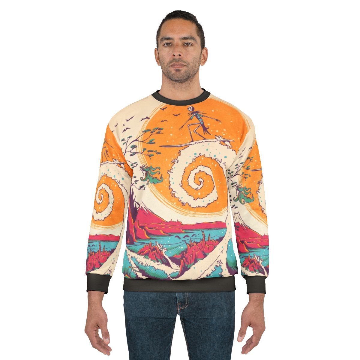 Surf Before Christmas Sweatshirt with Tim Burton Nightmare Movie Inspired Design