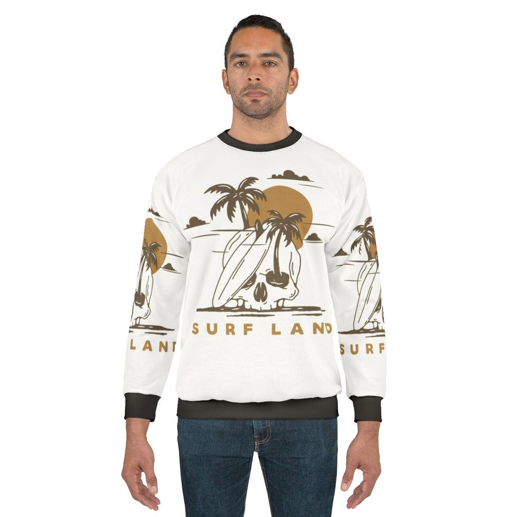 Surf Land graphic sweatshirt with mountain and nature design