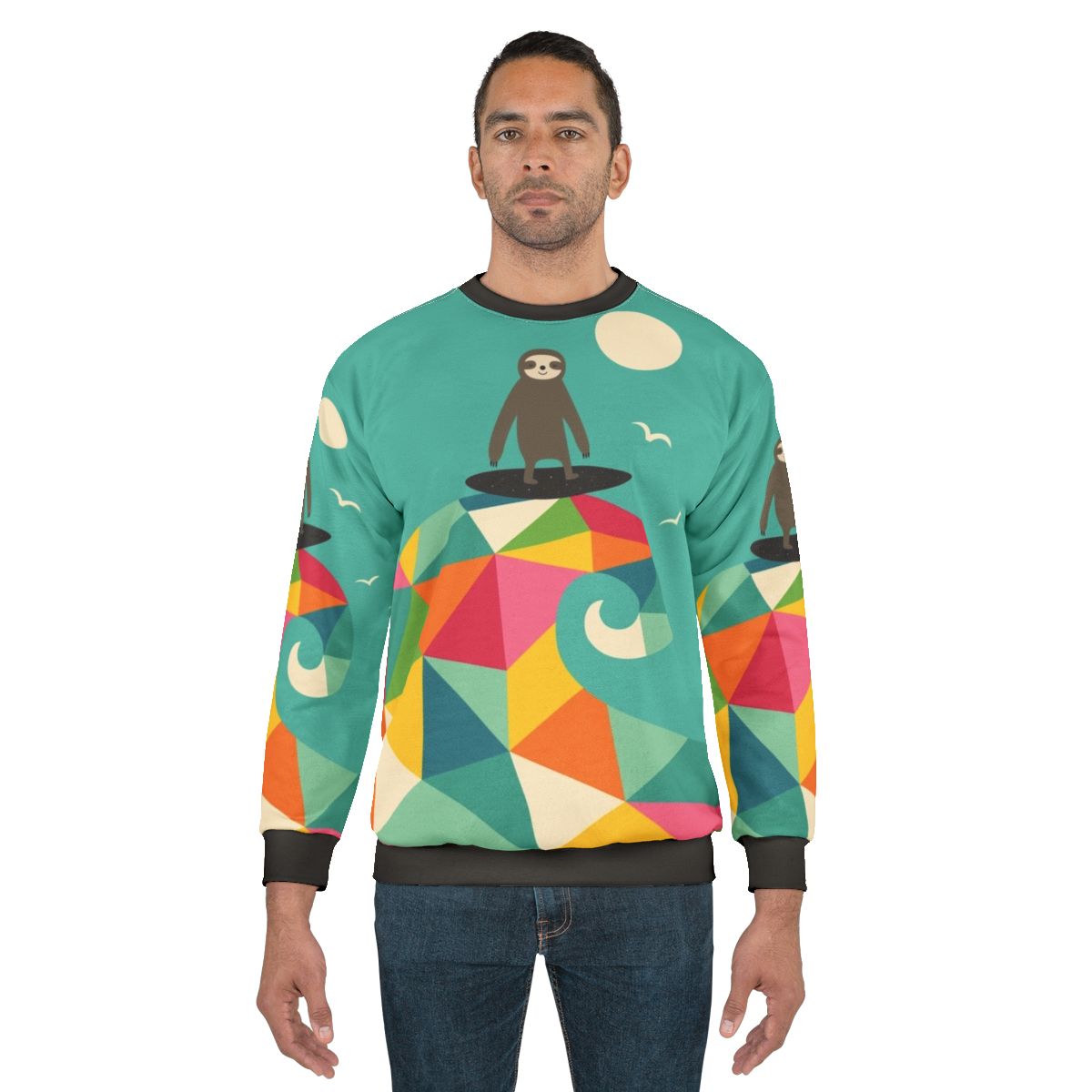 Surfing Sloth Geometric Rainbow Sweatshirt