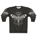 Surreal death moth graphic on a black sweatshirt