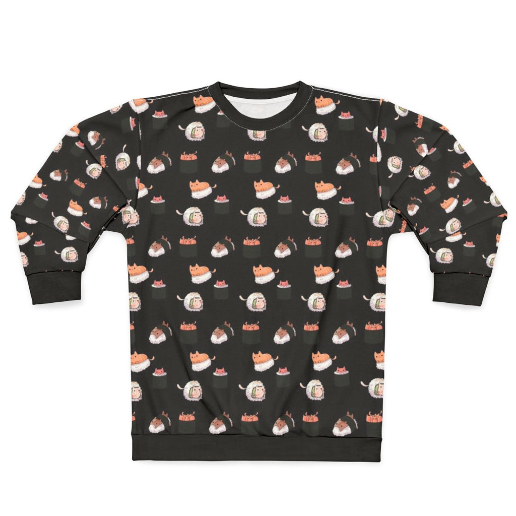 Sushi Cats Sweatshirt featuring adorable kittens in a Japanese sashimi print