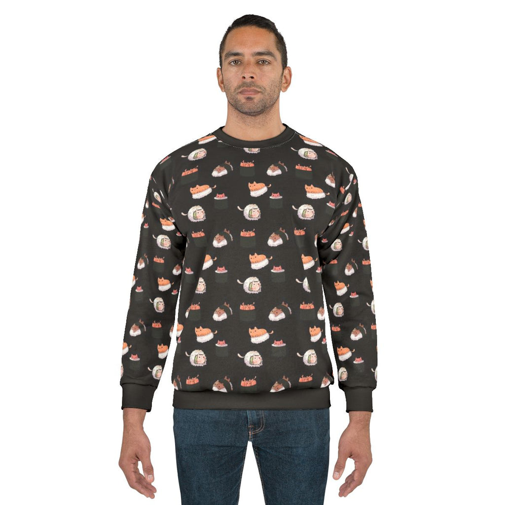 Sushi Cats Sweatshirt featuring adorable kittens in a Japanese sashimi print