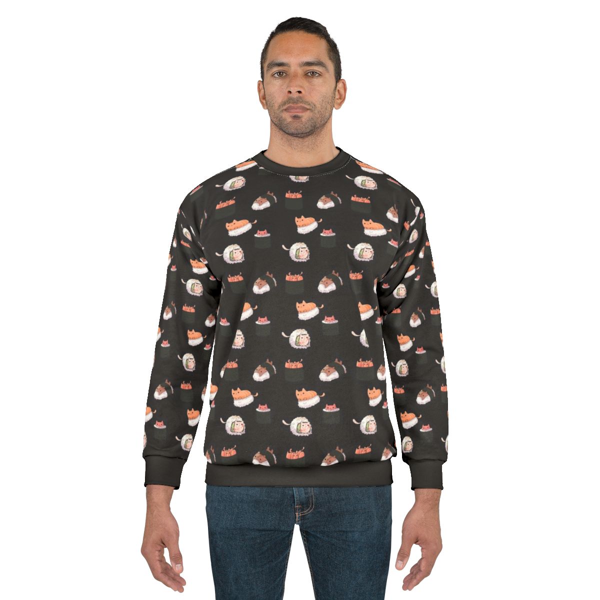 Sushi Cats Sweatshirt featuring adorable kittens in a Japanese sashimi print