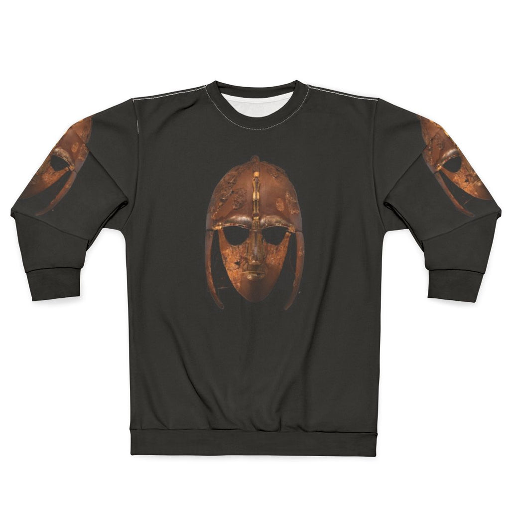 Sutton Hoo Helmet Sweatshirt featuring historic Anglo-Saxon armor design