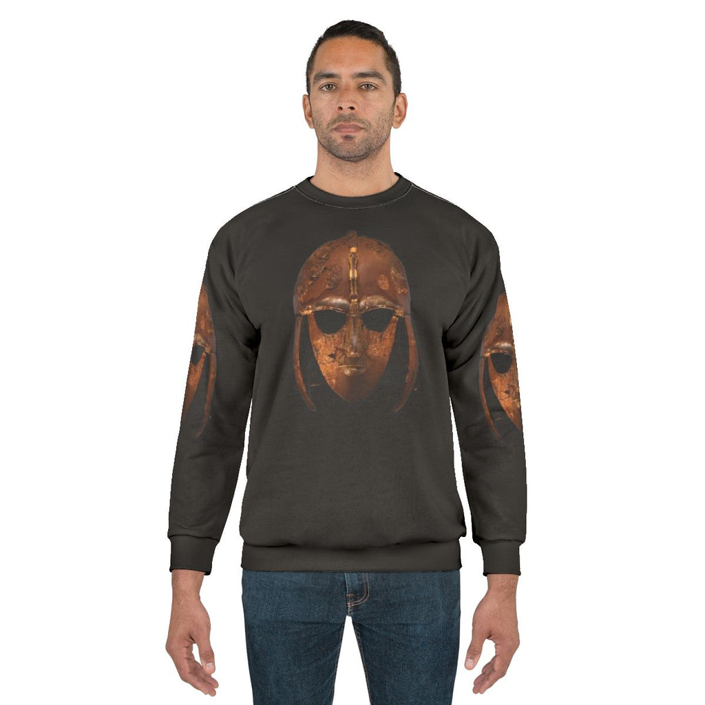 Sutton Hoo Helmet Sweatshirt featuring historic Anglo-Saxon armor design