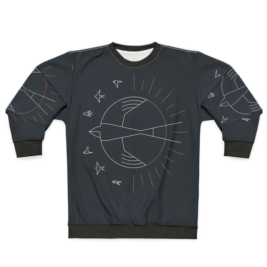 Minimalist sweatshirt with swallow bird and sun rays design