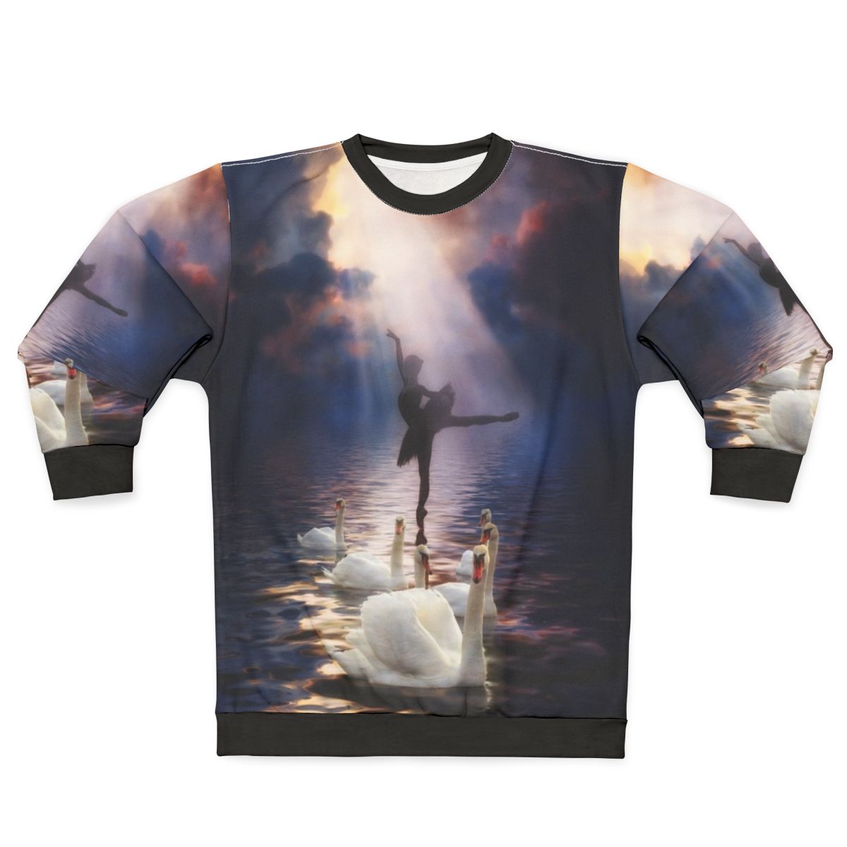 Swan Lake inspired sweatshirt with dramatic sky and light