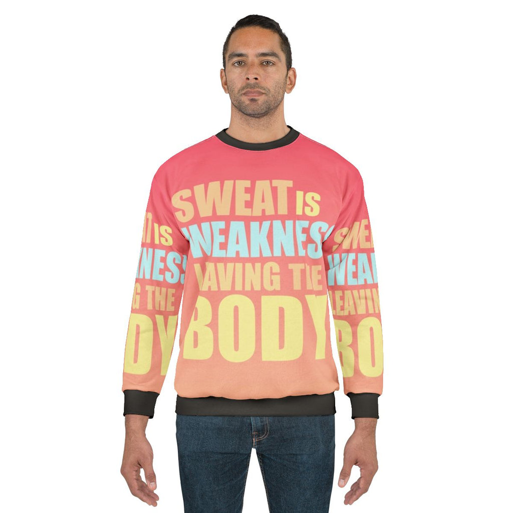 Motivational 'Space Force' sweatshirt with 'Sweat is Weakness Leaving the Body' design