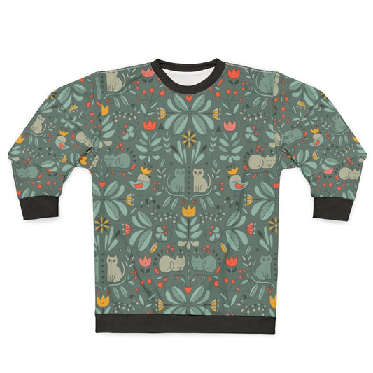 Swedish Folk Cats Sweatshirt with Colorful Kawaii Cat Design