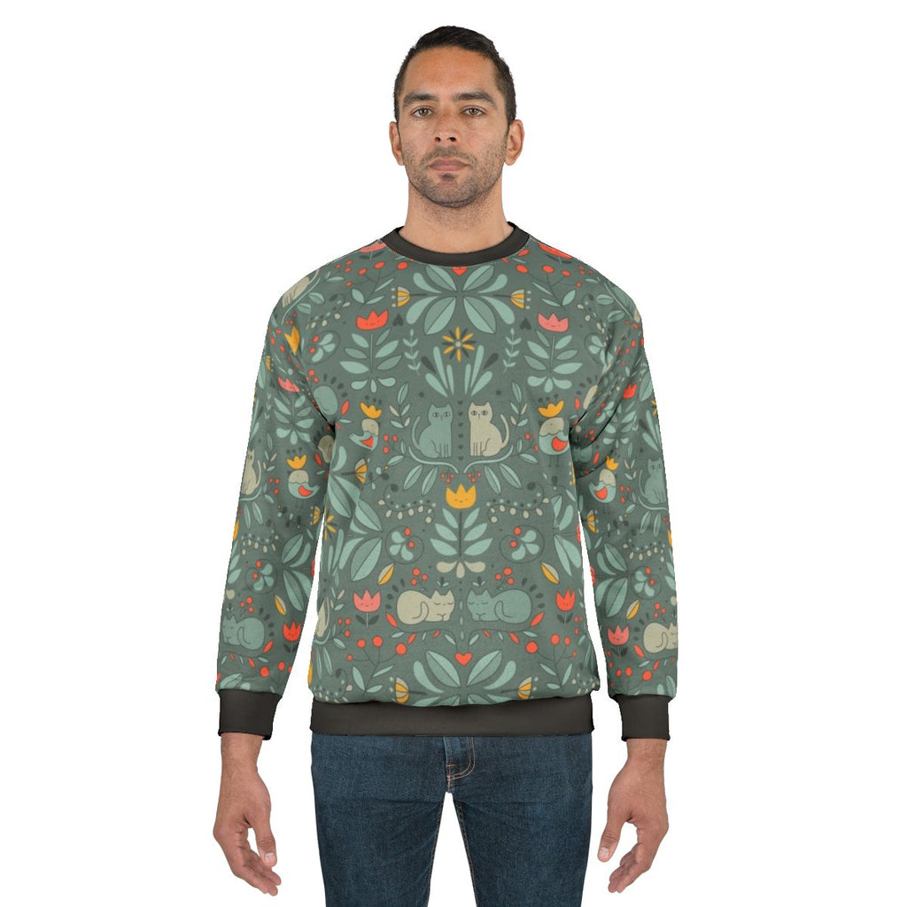 Swedish Folk Cats Sweatshirt with Colorful Kawaii Cat Design